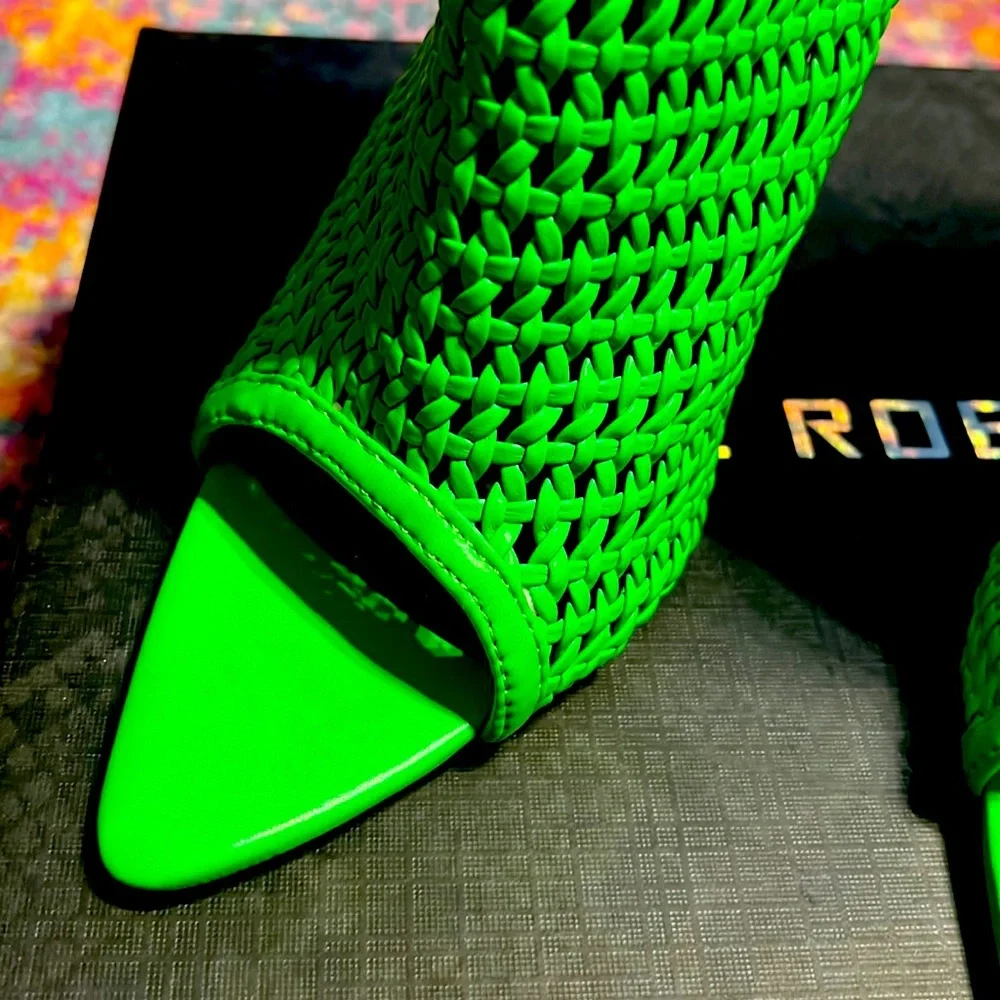 New Cape Robbin NEON GREEN BOOT WOVEN PATTERN HEELS - Picture 17 of 17